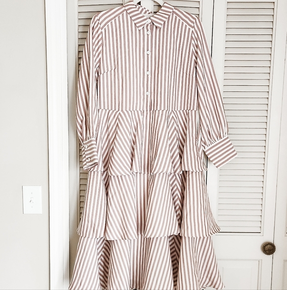 NWT Dainty Jewells XL Pink and White Striped Spring Dress With Floral Buttons - Picture 2 of 10